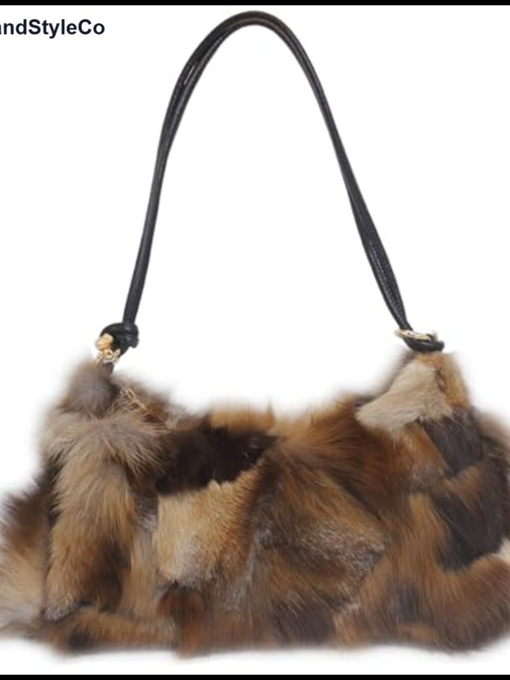 Genuine Fox Fur Hobo Bag Leather Strap 15 Inch Shoulder Crossbody Handbag